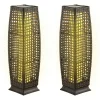 Tangkula 2-Piece Outdoor Solar Powered Floor Lamps, IP65 Waterproof Wicker Floor Lamps with Auto On/Off LED Light
