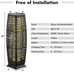 Tangkula 2-Piece Outdoor Solar Powered Floor Lamps, IP65 Waterproof Wicker Floor Lamps with Auto On/Off LED Light