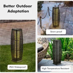 Tangkula 2-Piece Outdoor Solar Powered Floor Lamps, IP65 Waterproof Wicker Floor Lamps with Auto On/Off LED Light