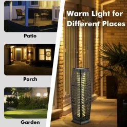 Tangkula 2-Piece Outdoor Solar Powered Floor Lamps, IP65 Waterproof Wicker Floor Lamps with Auto On/Off LED Light