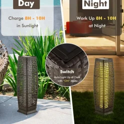 Tangkula 2-Piece Outdoor Solar Powered Floor Lamps, IP65 Waterproof Wicker Floor Lamps with Auto On/Off LED Light