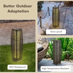 Tangkula 2-Piece Outdoor Solar Powered Floor Lamps, IP65 Waterproof Wicker Floor Lamps with Auto On/Off LED Light
