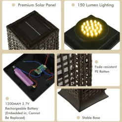 Tangkula 2-Piece Outdoor Solar Powered Floor Lamps, IP65 Waterproof Wicker Floor Lamps with Auto On/Off LED Light