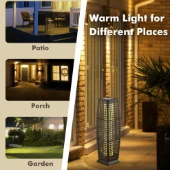 Tangkula 2-Piece Outdoor Solar Powered Floor Lamps, IP65 Waterproof Wicker Floor Lamps with Auto On/Off LED Light
