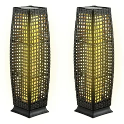 Tangkula 2-Piece Outdoor Solar Powered Floor Lamps, IP65 Waterproof Wicker Floor Lamps with Auto On/Off LED Light