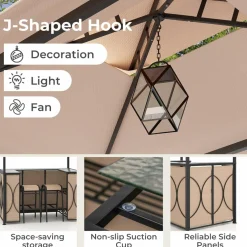 Tangkula 3-Piece Patio Bar Set, Grill Gazebo & 2 Bar Stools with Tempered Glass Bar Table, Metal Storage Shelves