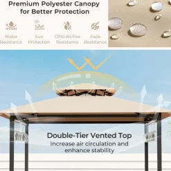 Tangkula 3-Piece Patio Bar Set, Grill Gazebo & 2 Bar Stools with Tempered Glass Bar Table, Metal Storage Shelves
