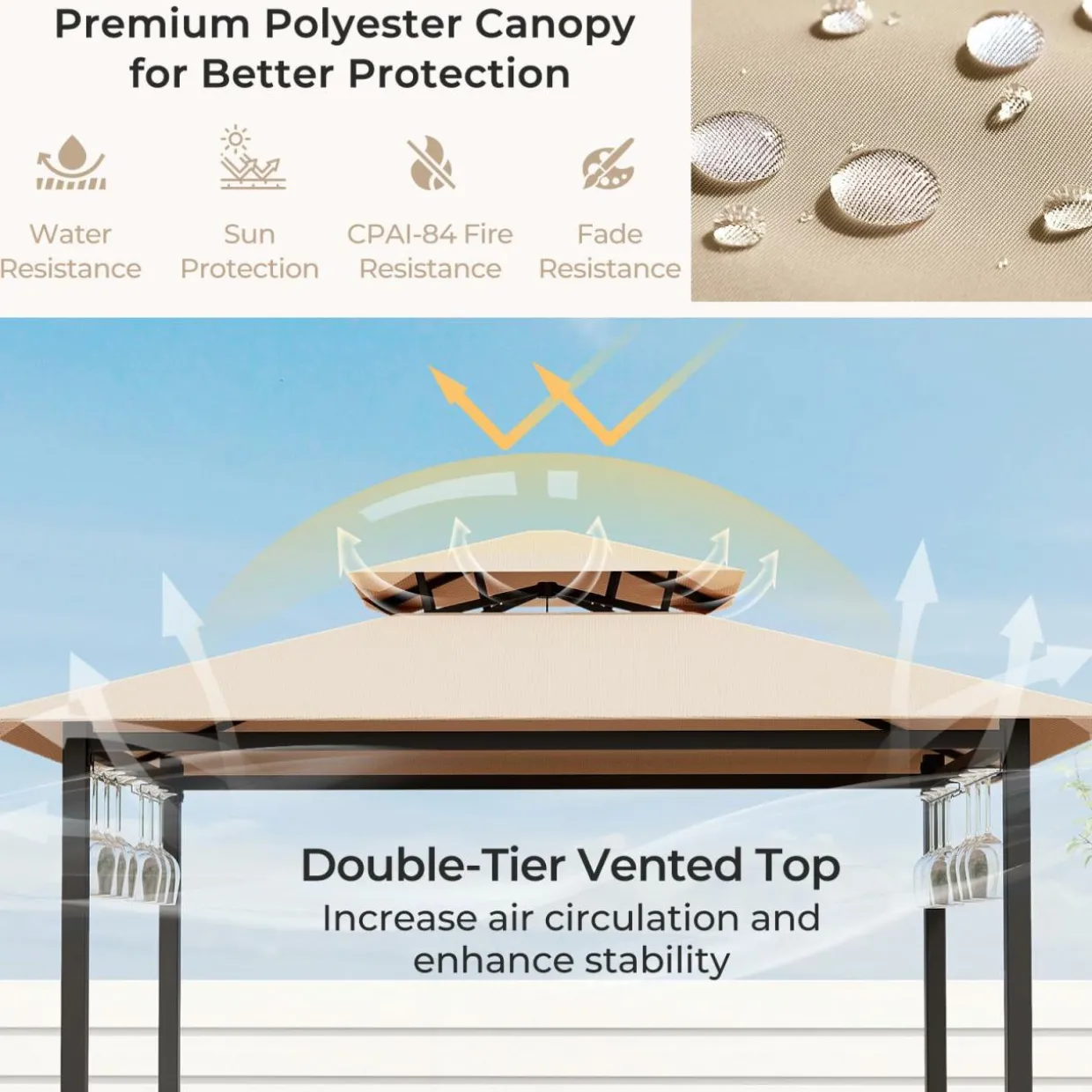 Tangkula 3-Piece Patio Bar Set, Grill Gazebo & 2 Bar Stools with Tempered Glass Bar Table, Metal Storage Shelves