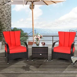 Tangkula 3-Piece Patio Conversation Set, Outdoor Wicker Furniture Set