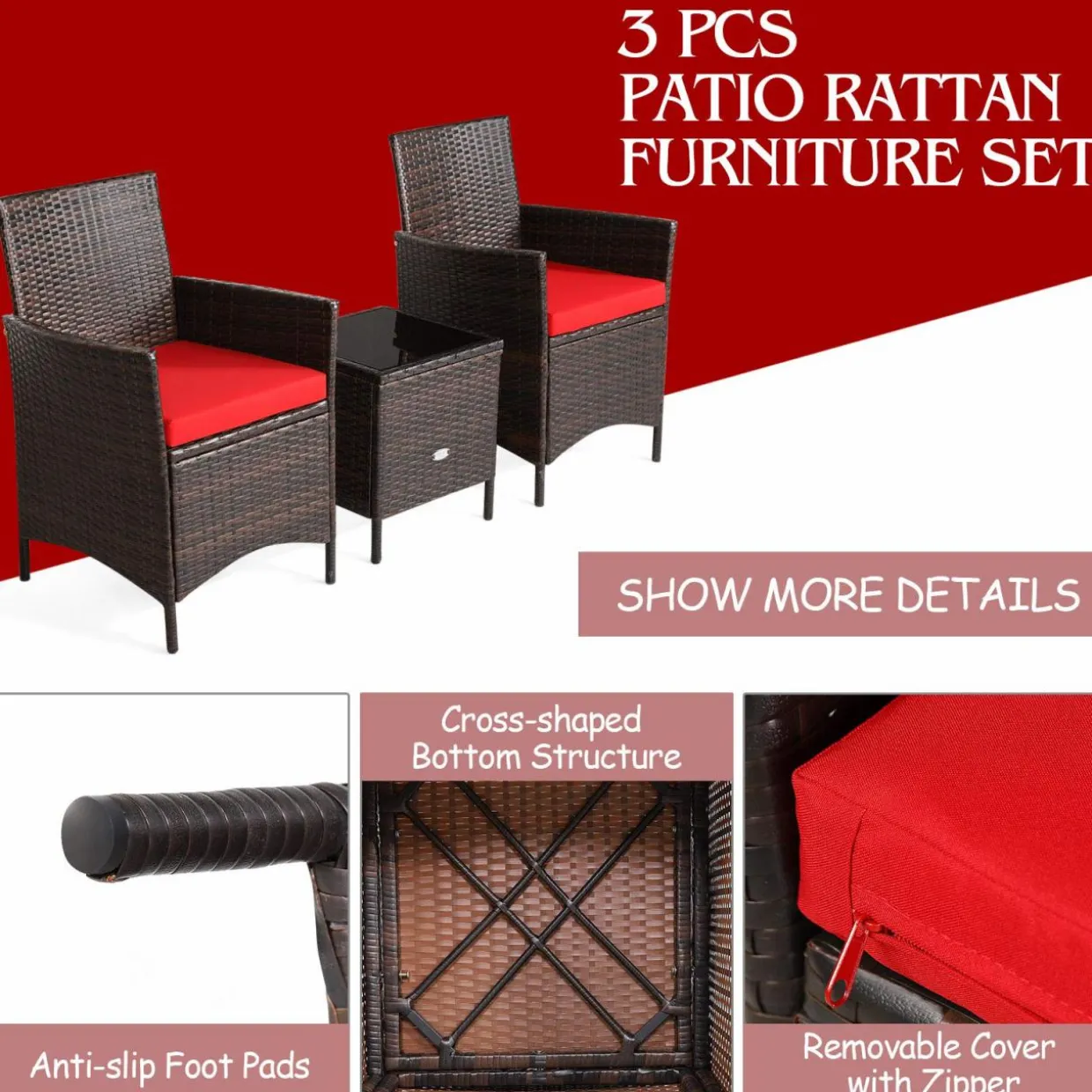 Tangkula 3-Piece Patio Conversation Set