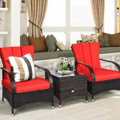 Tangkula 3-Piece Patio Conversation Set, Outdoor Wicker Furniture Set