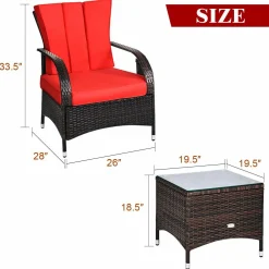 Tangkula 3-Piece Patio Conversation Set, Outdoor Wicker Furniture Set