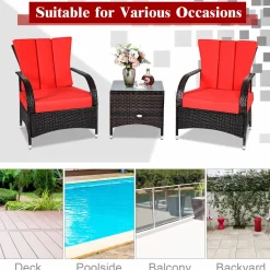 Tangkula 3-Piece Patio Conversation Set, Outdoor Wicker Furniture Set