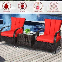 Tangkula 3-Piece Patio Conversation Set, Outdoor Wicker Furniture Set