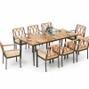 Tangkula 9-Piece Patio Dining Set, Outdoor Acacia Wood Dining Table with 1.9" Umbrella Hole& 8 Dining Chairs with Cross Hollow Back and Seat Cushions