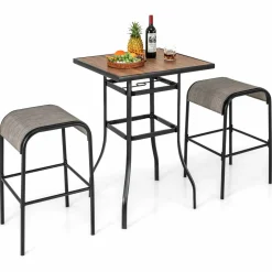 Tangkula 3-Piece Patio Dining Set, Outdoor 27.5" Bar Height Table & 2 30" Barstools w/Umbrella Hole