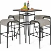 Tangkula 5-Piece Patio Dining Set, Outdoor 27.5" Bar Height Table & 4 30" Barstools w/Umbrella Hole