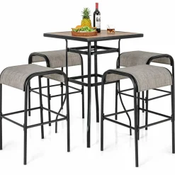 Tangkula 5-Piece Patio Dining Set, Outdoor 27.5" Bar Height Table & 4 30" Barstools w/Umbrella Hole