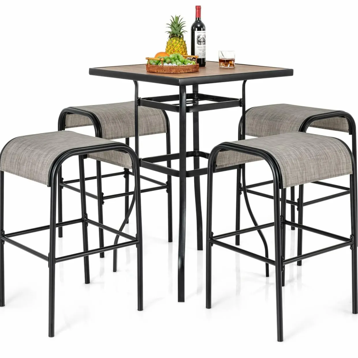 Tangkula 5-Piece Patio Dining Set, Outdoor 27.5" Bar Height Table & 4 30" Barstools w/Umbrella Hole