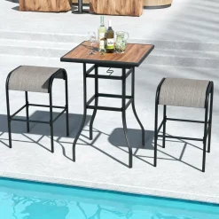 Tangkula 3-Piece Patio Dining Set, Outdoor 27.5" Bar Height Table & 2 30" Barstools w/Umbrella Hole