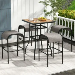 Tangkula 5-Piece Patio Dining Set, Outdoor 27.5" Bar Height Table & 4 30" Barstools w/Umbrella Hole