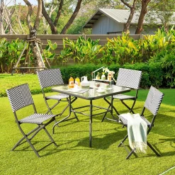 Tangkula 4-Piece Patio Dining Chairs, Outdoor PE Wicker Folding Chairs with Rustproof Frame