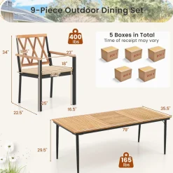 Tangkula 9-Piece Patio Dining Set, Outdoor Acacia Wood Dining Table with 1.9