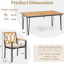 Tangkula 7-Piece Patio Dining Set, Acacia Wood Outdoor Furniture Set with 2” Umbrella Hole and Seat Cushions