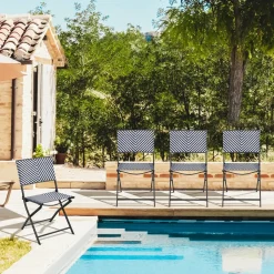 Tangkula 4-Piece Patio Dining Chairs, Outdoor PE Wicker Folding Chairs with Rustproof Frame
