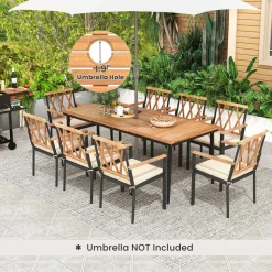 Tangkula 9-Piece Patio Dining Set, Outdoor Acacia Wood Dining Table with 1.9