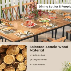 Tangkula 9-Piece Patio Dining Set, Outdoor Acacia Wood Dining Table with 1.9