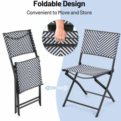 Tangkula 4-Piece Patio Dining Chairs, Outdoor PE Wicker Folding Chairs with Rustproof Frame