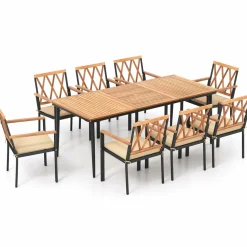 Tangkula 9-Piece Patio Dining Set, Outdoor Acacia Wood Dining Table with 1.9