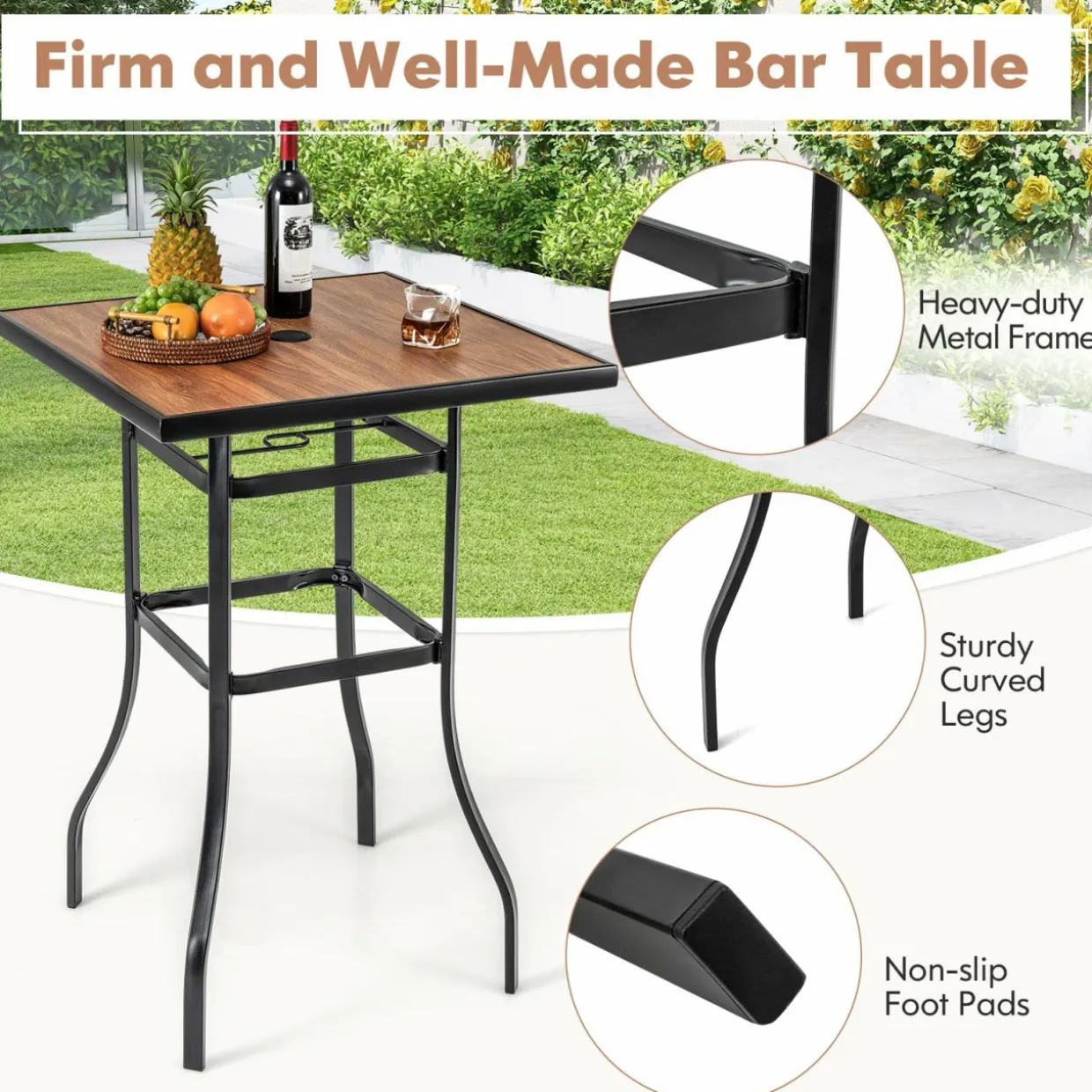Tangkula 5-Piece Patio Dining Set, Outdoor 27.5" Bar Height Table & 4 30" Barstools w/Umbrella Hole