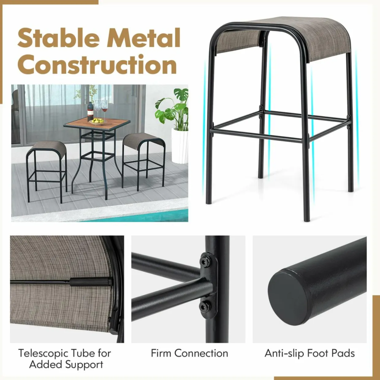 Tangkula 5-Piece Patio Dining Set, Outdoor 27.5" Bar Height Table & 4 30" Barstools w/Umbrella Hole