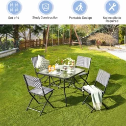 Tangkula 4-Piece Patio Dining Chairs, Outdoor PE Wicker Folding Chairs with Rustproof Frame