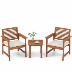 Tangkula 3-Piece Patio Furniture Set, Outdoor Bistro Set w/2 Seat Cushions, Coffee Table