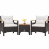 Tangkula 3-Piece Patio Furniture Set, Patiojoy Outdoor Rattan Sofa Set with Coffee Table, Patio Conversation Set with Removable Cushion