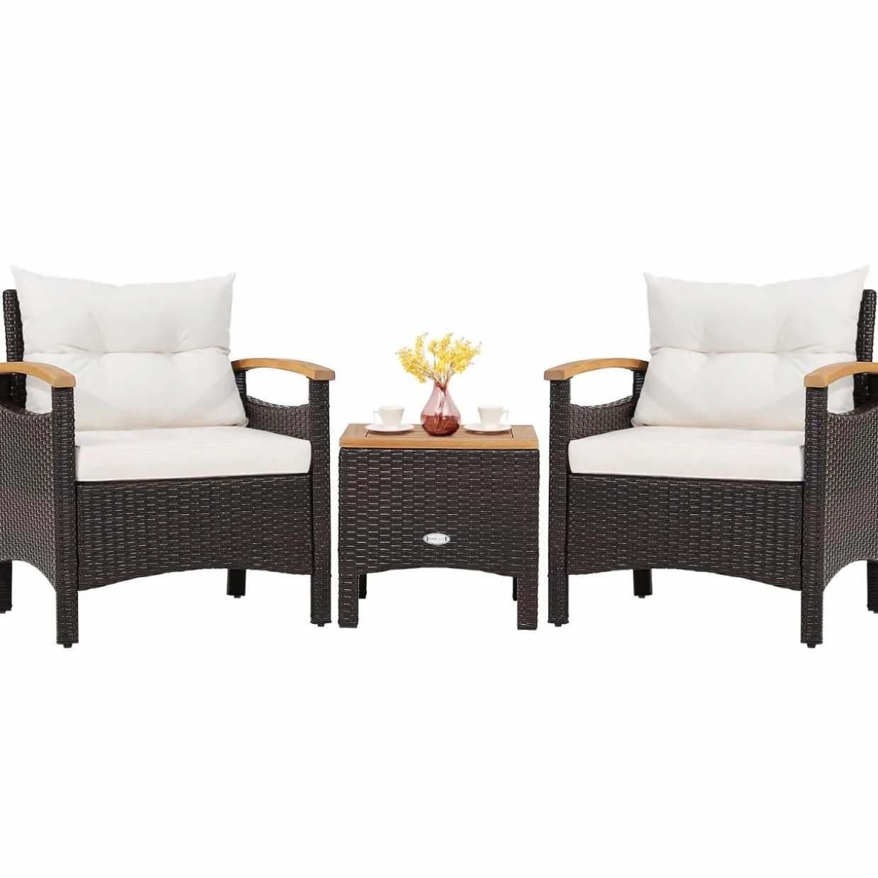 Tangkula 3-Piece Patio Furniture Set, Patiojoy Outdoor Rattan Sofa Set with Coffee Table, Patio Conversation Set with Removable Cushion