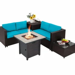 Tangkula 5-Piece Patio Furniture Set with 30 Inches Gas Fire Pit Table