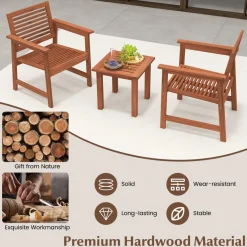 Tangkula 3-Piece Patio Furniture Set, Outdoor Bistro Set w/2 Seat Cushions, Coffee Table