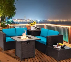 Tangkula 5-Piece Patio Furniture Set with 30 Inches Gas Fire Pit Table