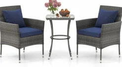 Tangkula 3-Piece Patio Furniture Set w/A Tempered Glass Table & 2 Cushioned Chairs