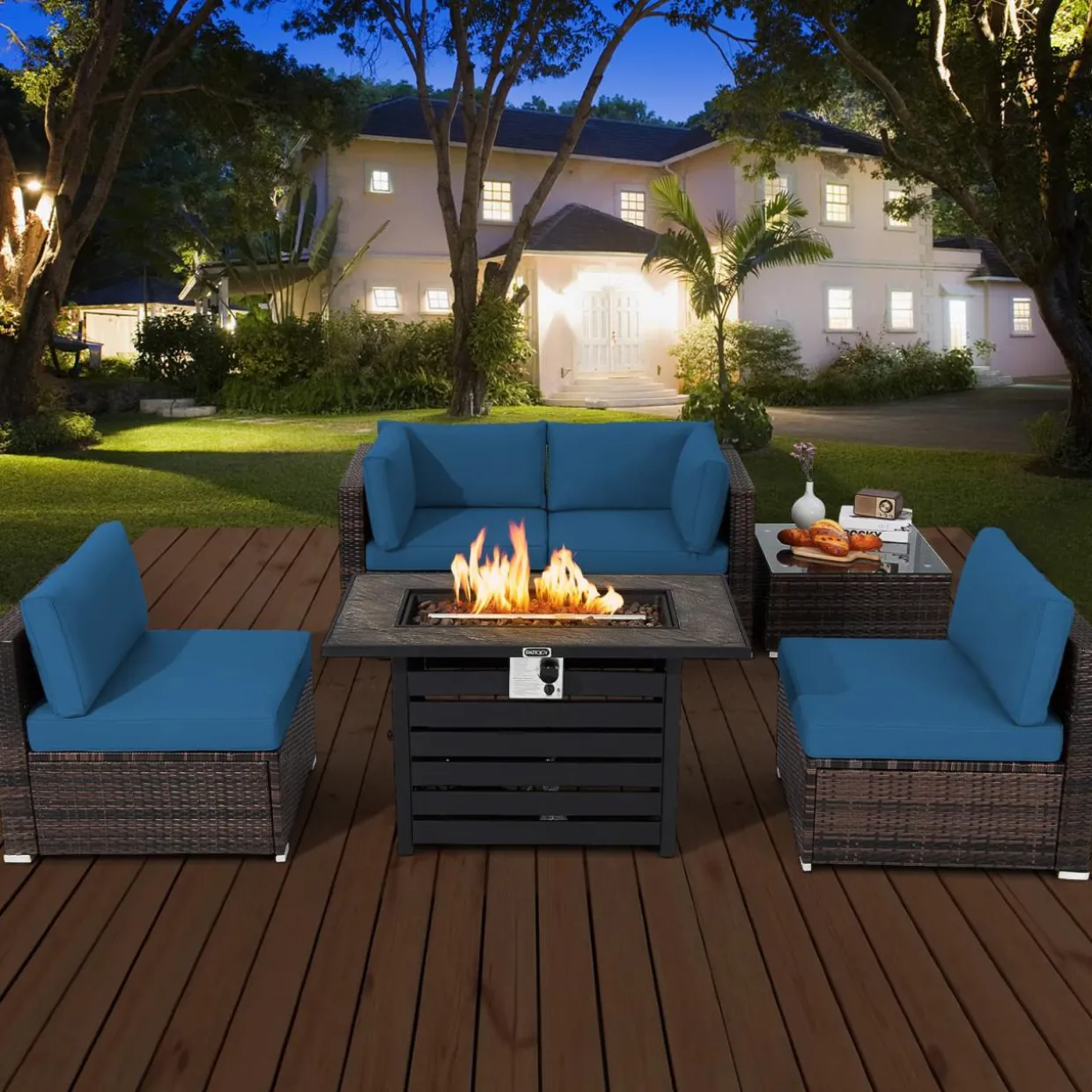 Tangkula 6-Piece Patio Furniture Set with 42 Inches Propane Fire Pit Table
