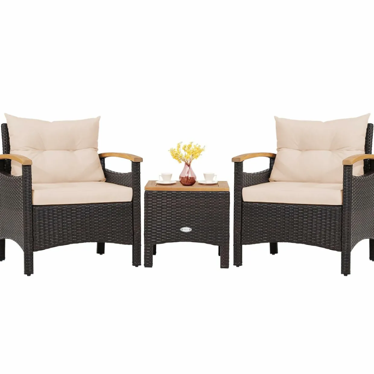 Tangkula 3-Piece Patio Furniture Set, Patiojoy Outdoor Rattan Sofa Set with Coffee Table, Patio Conversation Set with Removable Cushion