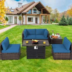 Tangkula 6-Piece Patio Furniture Set with 42 Inches Propane Fire Pit Table
