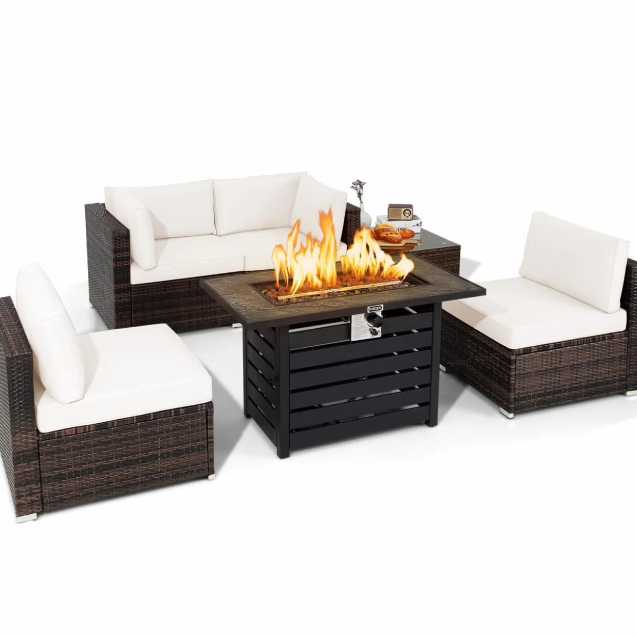 Tangkula 6-Piece Patio Furniture Set with 42 Inches Propane Fire Pit Table