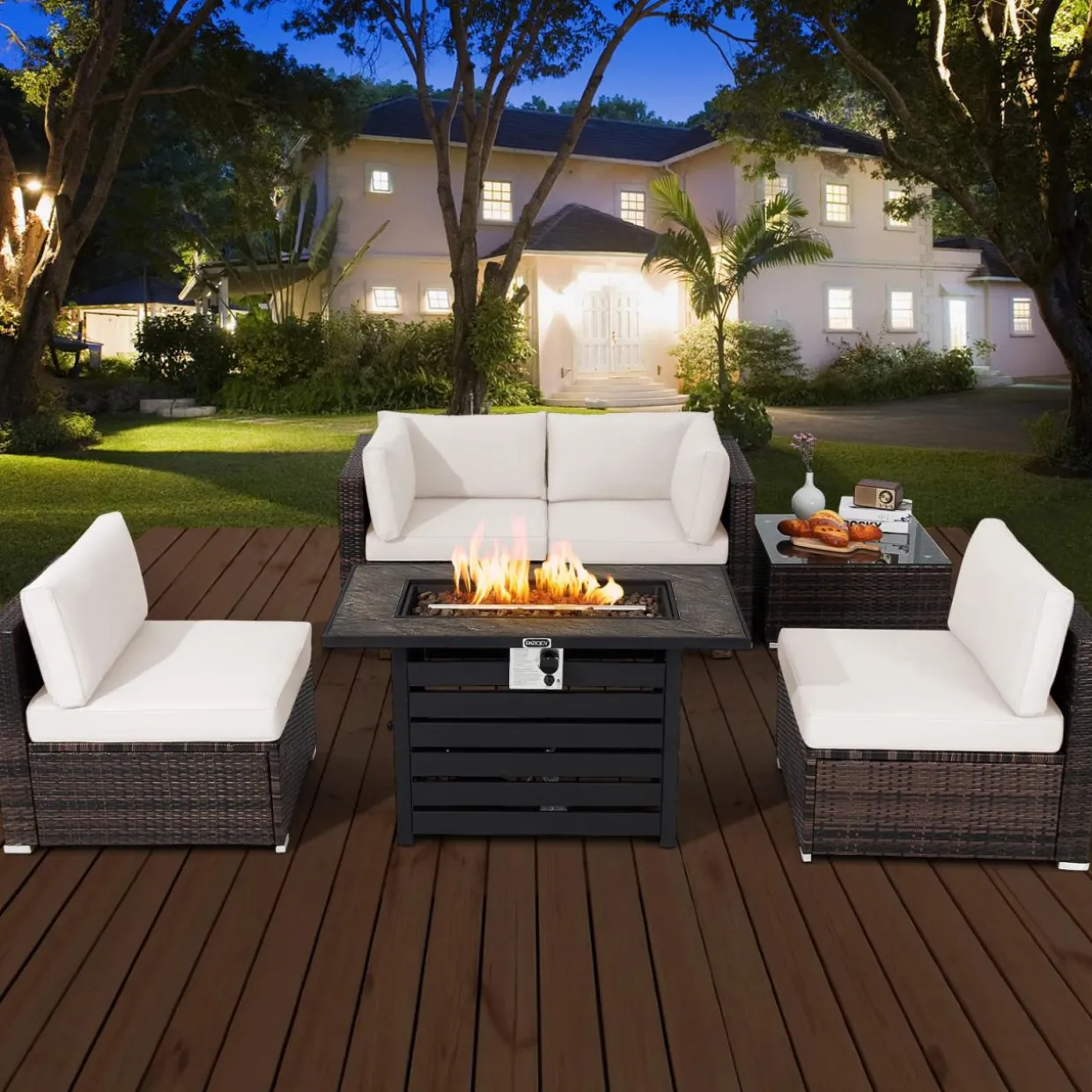 Tangkula 6-Piece Patio Furniture Set with 42 Inches Propane Fire Pit Table