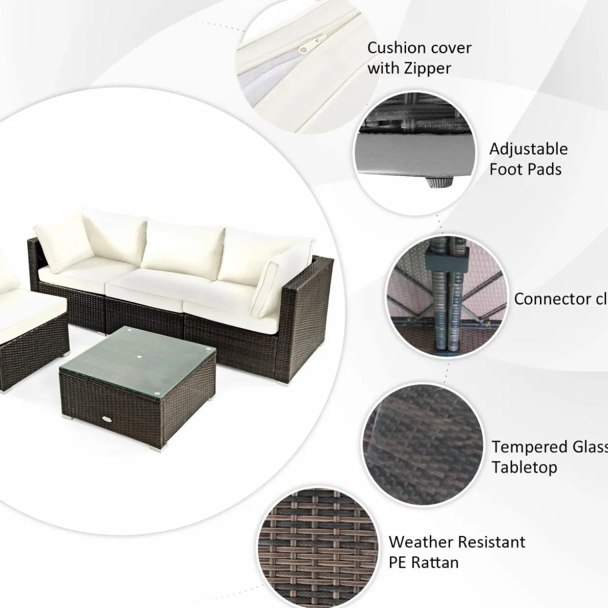 Tangkula 6-Piece Patio Furniture Set with 42 Inches Propane Fire Pit Table