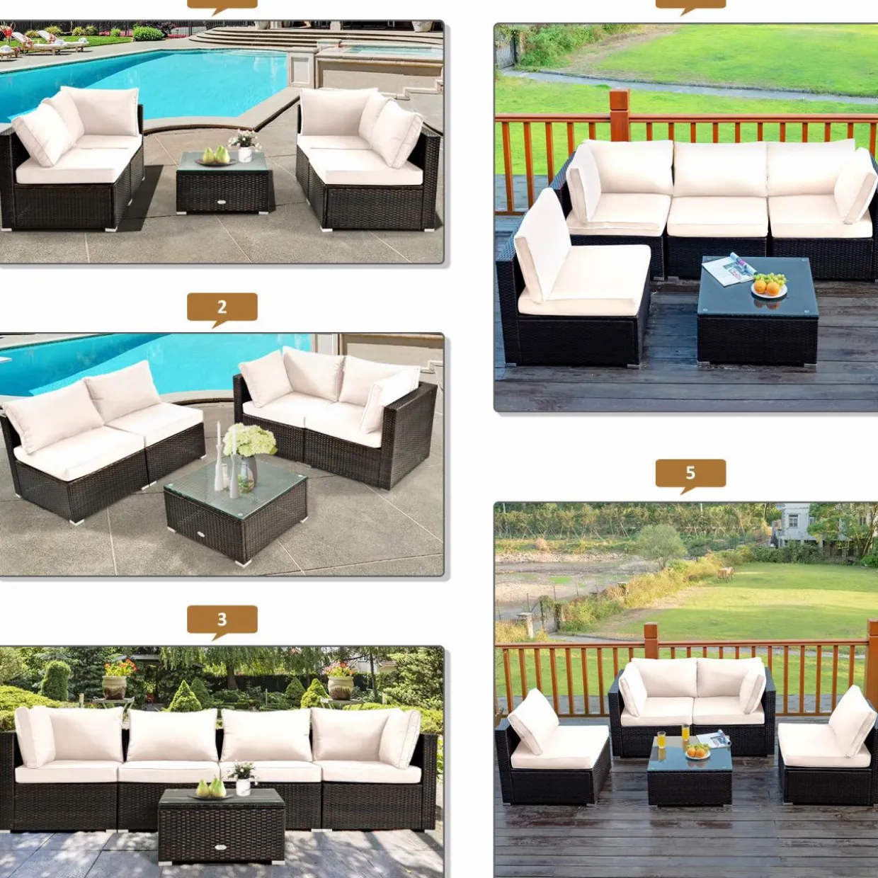 Tangkula 6-Piece Patio Furniture Set with 42 Inches Propane Fire Pit Table